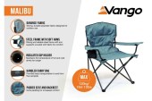 Стол за къмпинг Vango Malibu със стоманена конструкция, поставка за чаша и регулируеми подлакътници, максимално натоварване 120 кг